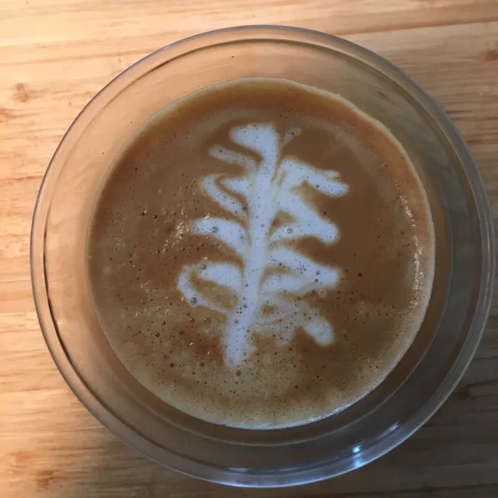 A slim rosetta with small leaves down a central stem, in a glass